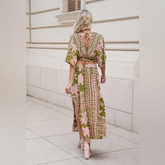 134. LARGE Women's Summer Maxi Dress Party Vacation High Slit Loose Long Beach - Picture 3 of 10